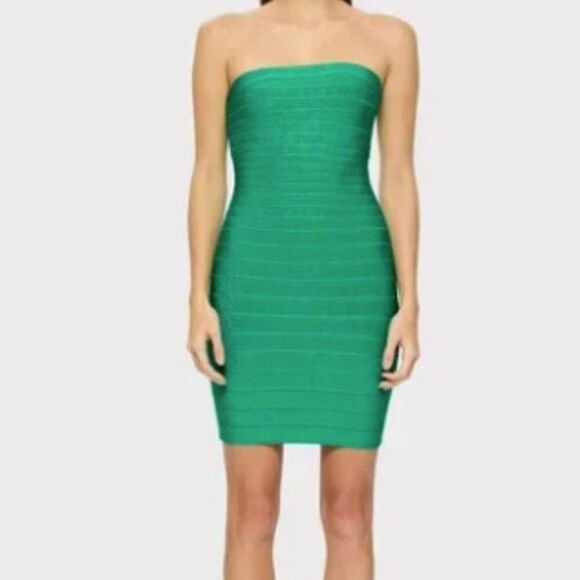 Harve Leger Bandage Bodycon Dress Green party wedding size M sleeveless Stretch - Picture 1 of 6